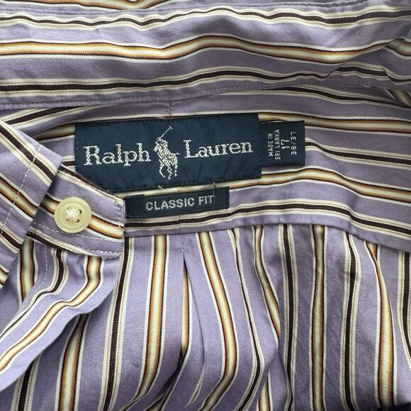 NEW 17‎ 36/37 Classic Fit Ralph Lauren Shirt Mens Long Sleeve Purple Striped - Picture 4 of 12